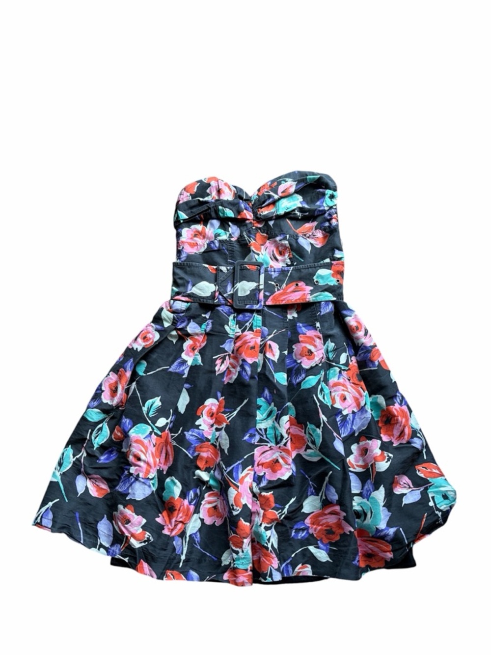 Express Silk Strapless Dress - Black with Floral Accents size XS/0